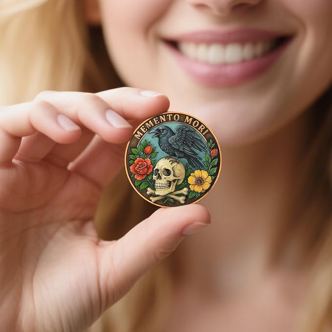 Memento Mori Memento Vivere Dual Sided Challenge Coin - Skull & Tree of Life Design Motivational Token - Inspirational Gift