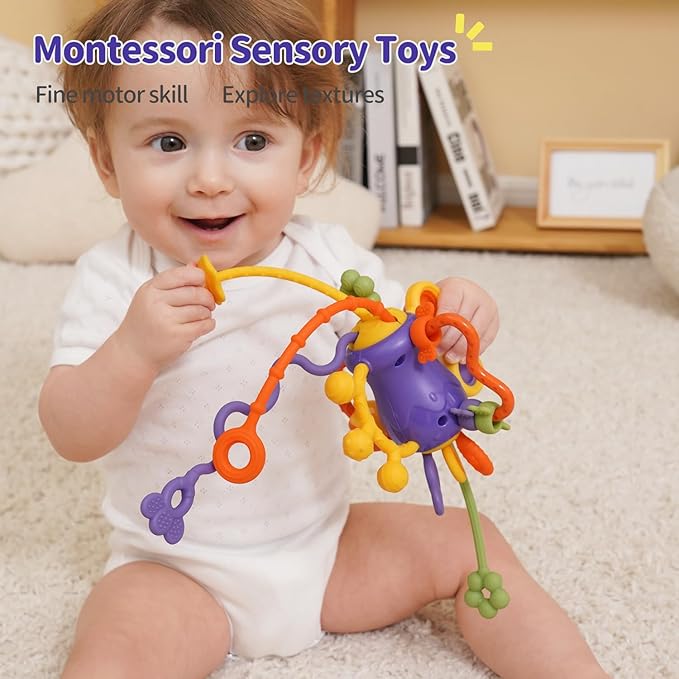 Baby Toys 6 to 12 Months Airplane Travel Essentials| Car Seat Toy-Baby Teether Mittens with Rattle Toys for 1 Year Old Boy Girl Easter Basket Stuffers Toddler Sensory Toys for Kids with Autism