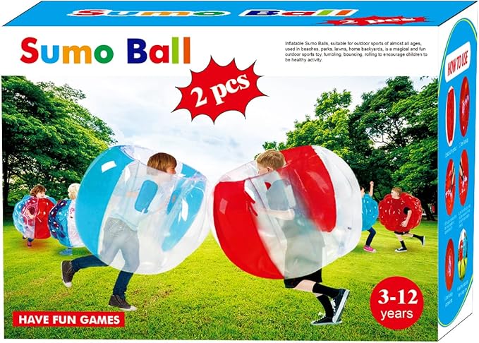 SUNSHINEMALL 2 Pack Sumo Balls for Kids Bumper Balls (3ft/0.90m) Inflatable Bubble House Summer Outdoor Toys for Adults Yard Human Hamster Ball Active Play(Red+Blue 36")