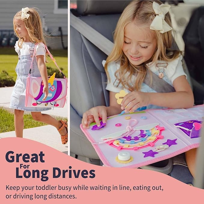 PUTSKA Busy Board Montessori Toys, Busy Book for Toddler Girl 3+ Years, Sensory Toys, Educational Learning Activities for Learning Fine Motor Skills, Kids Travel Essentials, Birthday Gift for Girls