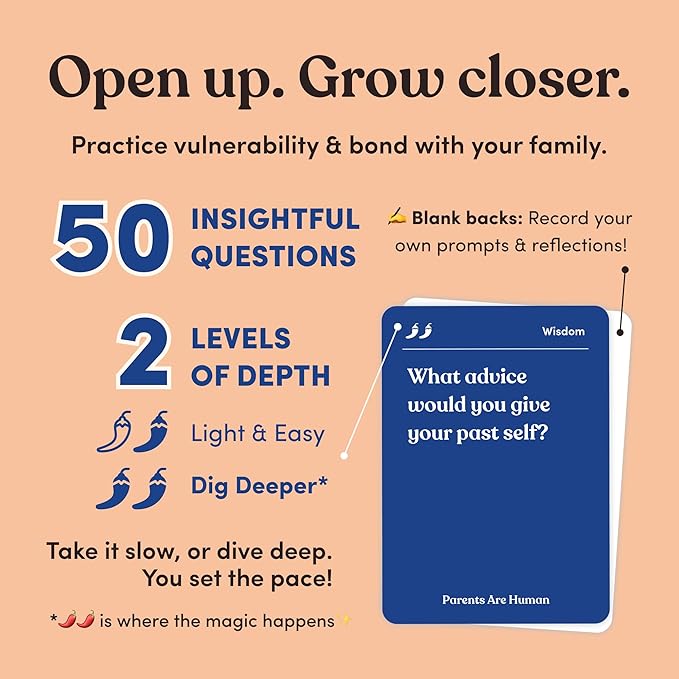 Parents Are Human, Relationship Cards, Get to Know Each Other Better, Parents, Families, Teens & Kids Relationship Building, Light & Deep Questions, 70 Questions & Activity Cards, English