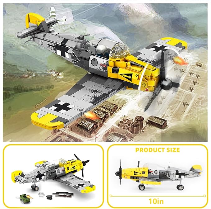 YYKNGYI BF-109 Fighter Jet Plane Jet Building Set - Compatible with LEG0 7 Year Old boy, Military Airplanes Model, WW2 Military Gift for Boys 8-12 (493psc)