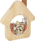 Wooden Money Bank, House-Shaped Piggy Bank with Clear Window, Decorative Coin Storage Box for Kids (Round House Piggy Bank)