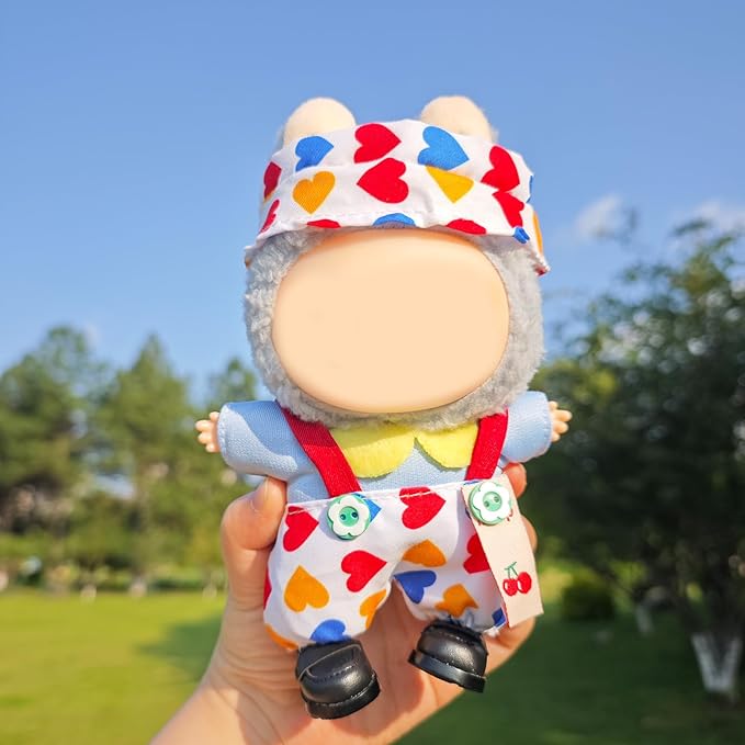 Clothes for 17cm Doll, 3 PCS Cute Love Hat & Jumpsuit Set, Dress up Outfit Exquisite Accessories for Dolls