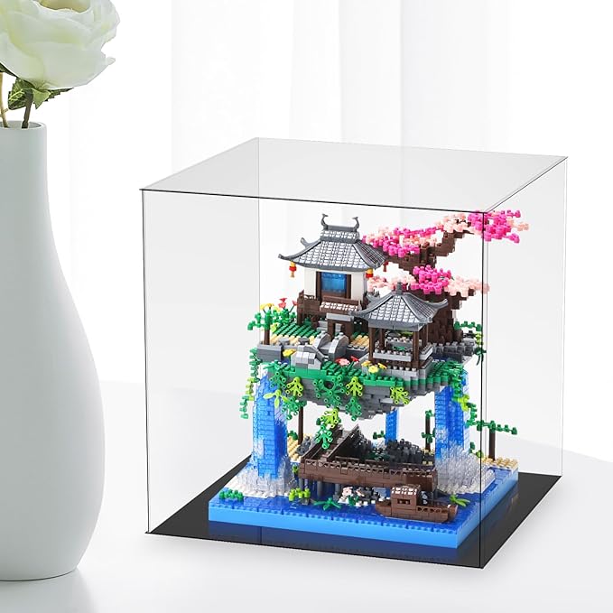 Cherry Blossom Treehouse Micro Mini Building Block Sets with Acrylic Display Box Japanese Bonsai Tree Peach Blossom Pool Architecture Building Model Toy Gift for Adults 2500 Pieces