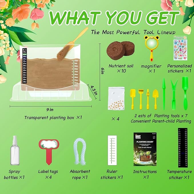 Root Viewer Kit for Kids - Grow Your Own Kids Garden for Boys & Girls - Science STEM Toy & Craft Growing Kits for Ages 6 7 8 9 10 Birthday Easter Gifts for Boy & Girls - Kid Gardening Set