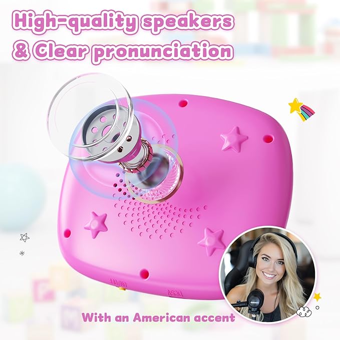 HOMESTEC Toddlers Talking Flash Cards with American Accent & 288 Sight Words, Speech Therapy Toys for 1 2 3 4 5 6 Years Old Boys and Girls, Learning Montessori Sensory kit, Kids Birthday Gifts (Pink)