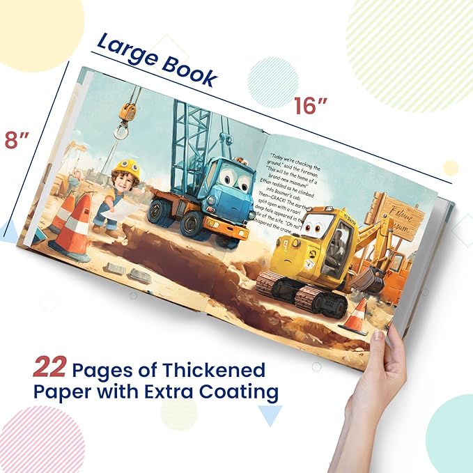 ELFINK Personalized Children Story Books - The Mighty Digger & Dinosaur Discovery - Customized Name & Photo - Baby Gifts - Children Bedtime Story (Soft Cover)