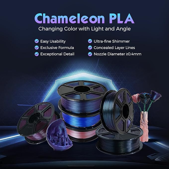FLASHFORGE PLA Filament 1.75mm +/- 0.02mm Skydiver Blue, Color Changeable 3D Printer Filament 1kg (2.2lbs), Chameleon 3D Printing Filament Changing Colors with Light, Perfectly Hide The Layer Line