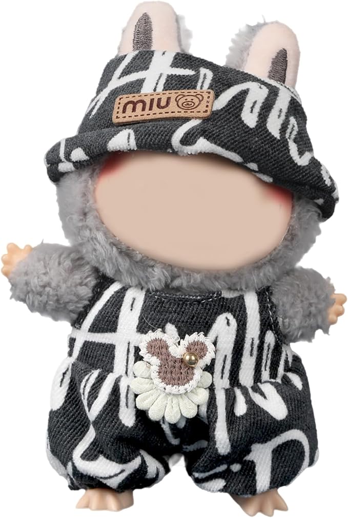 Clothes for 17cm Doll, 2 PCS Cute Grey Hat & Jumpsuit Set, Dress up Outfit Exquisite Accessories for Dolls
