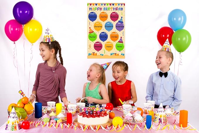 FLYAB Birthday Poster for Classroom - Balloons Chart for Back to School Laminated Kids Calendar for Bulletin Board Decorations Teacher Supplies