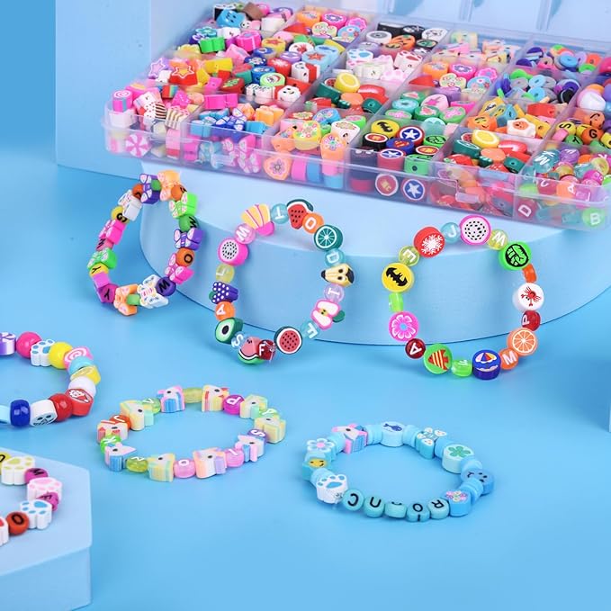 2480pcs Polymer Clay Beads Charms for Bracelets Making Kit Cute Fun Charms Beads Friendship Bracelet Making DIY Arts Crafts Birthday Gifts Toys for Kids Girls Age 6-13
