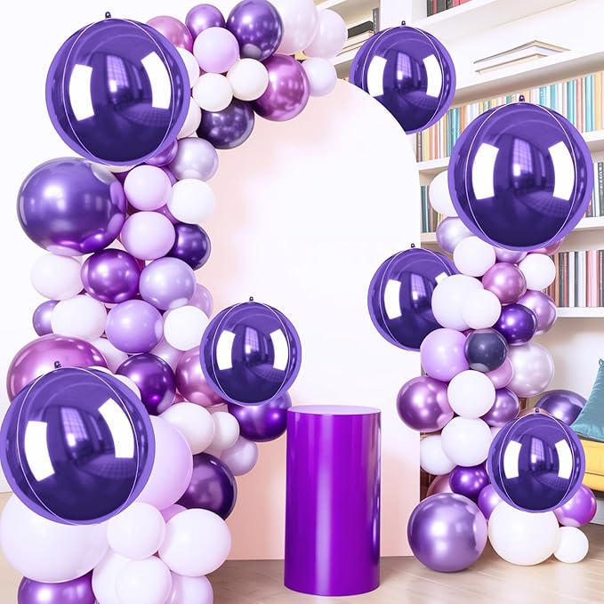 Purple Giant 4D Foil Balloons, 6 Pcs Large Dark Purple Metallic Round Balloons, 22 Inch Big Round Foil Balloon for Graduation Prom Birthday Party Baby Shower Wedding Decorations