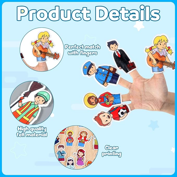 28 Pcs Community Helpers Finger Puppets Pretend Play Toys, People Finger Puppets Professions Multicultural Career Toy Soft Velvet Community Helper Pretend Doll for School Class Prizes Birthday Gift