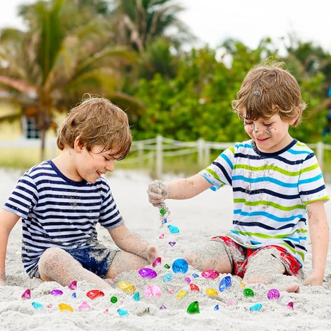 YUJUN 46 PCS Diving Gems Toys,Acrylic Big Diamond Pool Gems with Pirate Treasure Chest Summer Beach Underwater Swimming Toys for Kids Birthday Swimming Pool Party Favors Fish Tank Stuffer (3 Sizes)