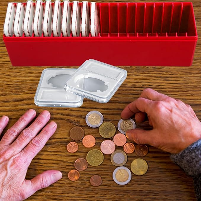 MUDOR 2 Pack Coin Slab Storage Box, Plastic Holder Case for Collectors, Compatible with 20 PCGS Slab, Olny Box (RED, 2)