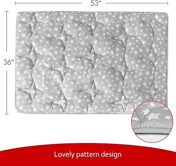 Rectangle Kids Play Mat for Kids Tent Indoor & Outdoor Toddler Tent, Non Slip Kids Play Tent Mat Large Kids Playhouse Tent Mat, Lovely Star Print Padded Washable Mat 53" L x 36" W