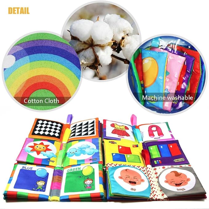 teytoy My First Soft Book, 6 PCS Nontoxic Fabric Baby Cloth Books Early Education Toys Activity Crinkle Cloth Book for Toddler, Infants and Kids Perfect for Baby Shower (New Version)