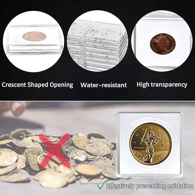 Coin Snap Holders, 40 Pieces Silver Dollar Coin Holder, Coin Capsule Storage Box with 5 Size (20/25/30/35/40 mm) Adjustable Gaskets, Coins Collection Supplies for Collectors (White, 40 pcs)