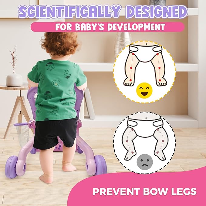 Baby Walker Toys,Push Walker for Boys & Girls Learning to Walk,Sit to Stand Early Educational Toys,Activity Center for Infant,Christmas Birthday Gift for Toddler 6-18 Months,Purple