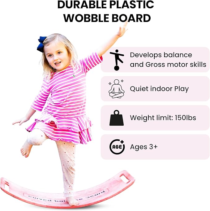 Platports Kids Balance Board – Montessori Wobble Board for Toddlers & Children, Non-Wood Rocker Board, Safe Plastic, Improves Balance & Motor Skills, Ages 3–5