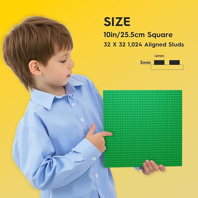 Classic Baseplates Building Plates-Pack of 10 Large 10" x 10" Building Bricks,Compatible with All Major Brands,Perfect STEM Gift for Builders Age 3+ (Green)