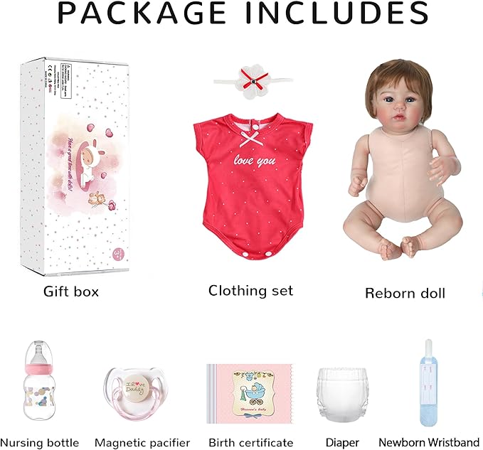 WOOROY Realistic Reborn Baby Dolls - 18 Inch Lifelike Newborn Baby Girl, Real Baby with Soft Weighted Body, Real Life Reborn Dolls Gift Set for Kids Age 3+