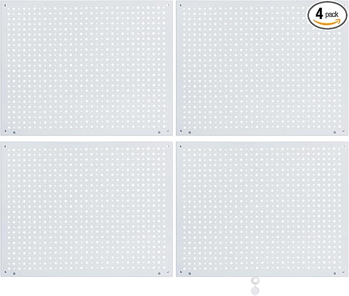 Peg Board, Heavy Duty Steel Organization Panels, Universal 1/8 and 1/4 Peg Board Accessories, Ideal for Garage Tool Storage, Pack of 4(White, 16X12)