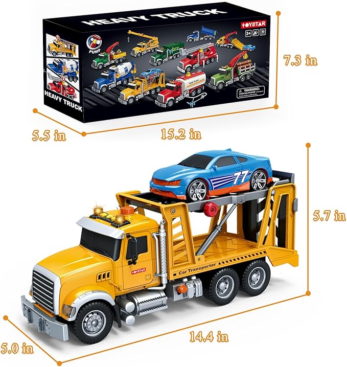 Mostop Toy Truck Transport Cars Carrier with Racing Car for Toddlers,15’’ Large Kids Toys for 4-8 Boys, Friction Powered Truck Vehicle Toy with Light & Sounds, Boys Girls Christmas Birthday Gifts