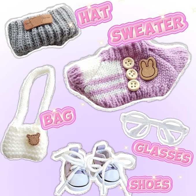 15cm & 17cm Doll Clothes Outfits Set - Premium Dress Up Bundle with Exquisite Accessories | Soft Fabric Fashion Doll Costume for 15-17cm Dolls (Purple-5)