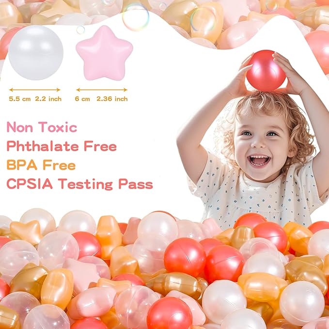 Ball Pit Balls Pack of 100 200 500 - Star and Round Set BPA Free Phthalate Free Non-Toxic Crush Proof Play Balls Soft Plastic Balls for Toddlers Baby Kids Birthday Pool Tent Party