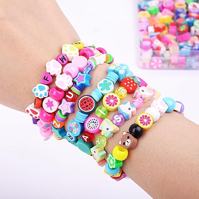 1000PCS Sports Polymer Clay Beads Bracelet Making kit, 24 Style Cute Fun Ball Beads Baseball Basketball Soccer Rugby Volleyball Football Charms, DIY Bracelet Making kit