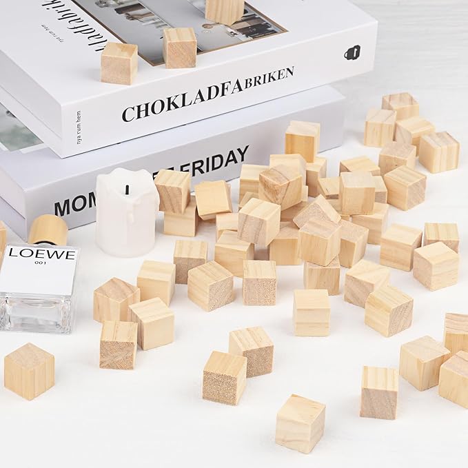 700 Packs Wooden Blocks for Crafts, 0.8 Inch Pine Wood Cubes, Wooden Cubes for Paint, Stamp, Decorate, DIY Projects and Personalized Gifts,by GNIEMCKIN.