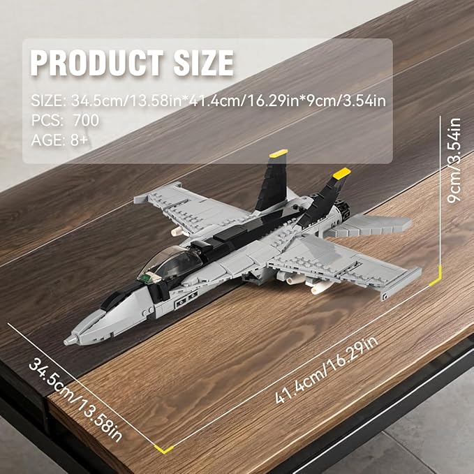 DAHONPA F-18 Bumblebee Fighter Military Army Airplane Building Bricks Set, 700+ Pieces Air-Force Build Blocks Toy, Gift for Kid and Adult.