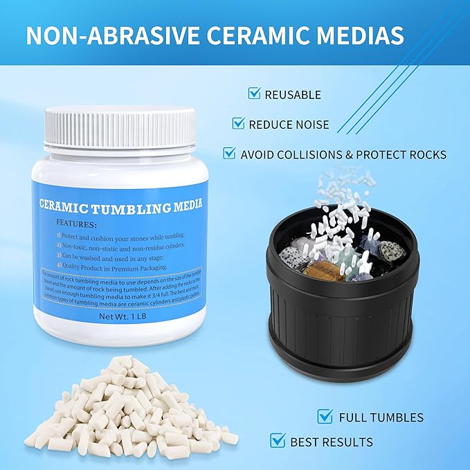 Rock Tumbler Polishing Grits and Ceramic Tumbling Media Kit | Essential for Polishing, 4 Steps Rock Tumbling Refill Media, Polish up to 25 lbs of Rocks, Work with Any Rock Tumblers, For More Tumbles