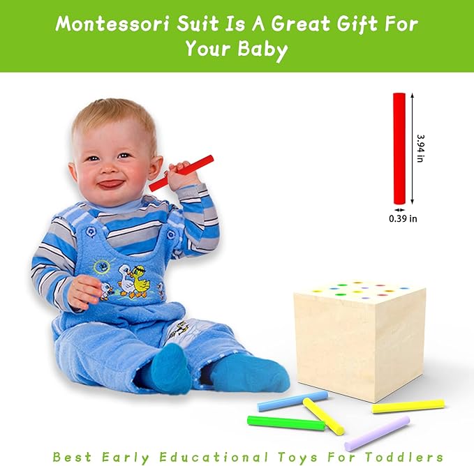4-in-1 Montessori Wooden Play Kit for 1+ Year Old - Carrot Harvest Games, Infant Coin Box, Fine Motor Skills Toys and Cotton Swab Drop Game Box, Gift for Babies 6-12 Months