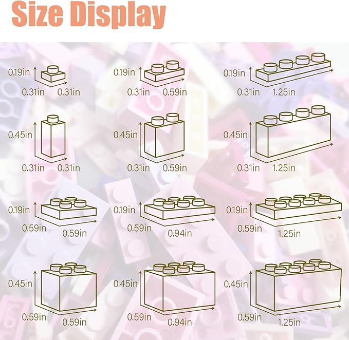 1800Pcs Building Bricks, Classic Bulk Small Blocks, Classic Building Bricks Set Basic Building Blocks(Pink Purple White)