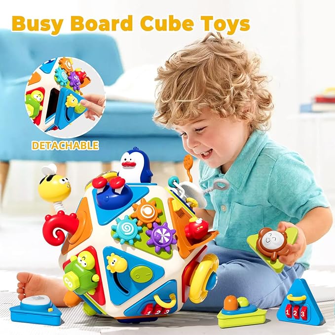 20-in-1 Toddler Busy Board Activity Cube Toys, Montessori Toy for 1 2 Year Old Boys Girls Kids, Early Educational Active Toy for Toddler 1-3, Travel Toys Gifts for 1 2 Year Old Boy Girl
