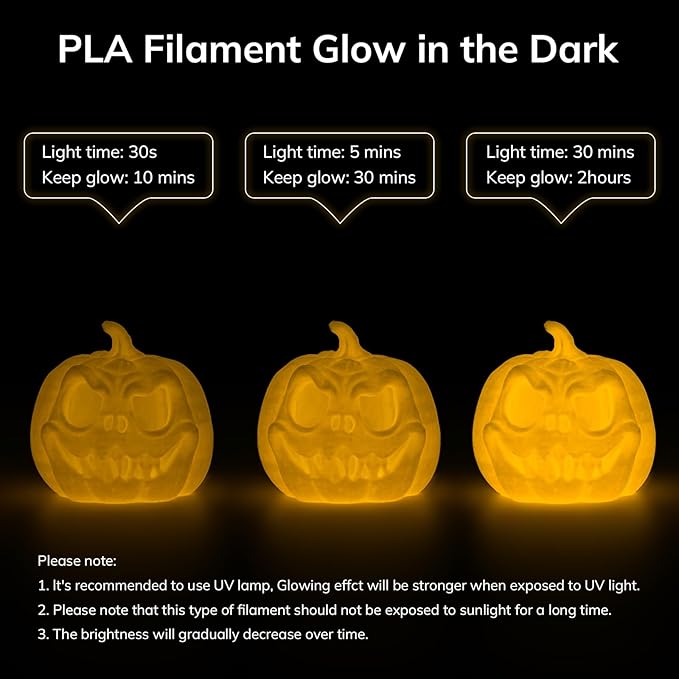 AMOLEN 3D PLA Printer Filament, 1.75mm Glow in The Dark Yellow PLA Filament for 3D Printing, Best with UV Lamps, 1kg Spool (2.2lbs), Dimensional Accuracy +/- 0.02 mm, Fit Most FDM 3D Printers