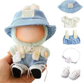 Clothes for Dolls Accessories (No Doll), Cute Outfit Set 5 Pieces Bib Pants for 15 & 17cm Doll Suit, Stylish Dress Up Overalls Doll Clothing Set Replacement with Hat Clothes Shoes Blue