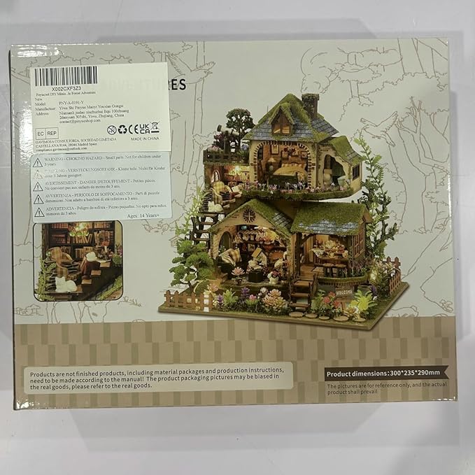Foyucool Miniature House Kit, Mini House Building Kit with Light, Dollhouse Kits for for Adult to Building, Forest Adventure