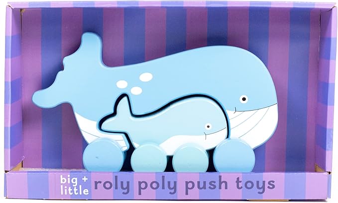 Big & Little Whale Push Toy by Jack Rabbit Creations- 2 in 1 Wooden Roller Animals- STEM Toys for Toddlers Develops Coordination- Ages 18 Months+