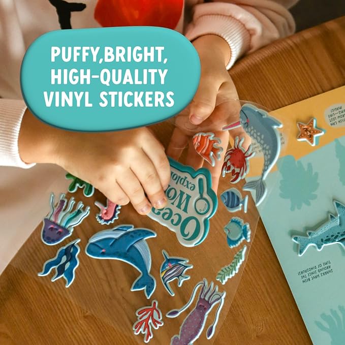 Ocean World Sticker Set – 23 Reusable Puffy Stickers for Kids – Eco-Friendly Sea Animal Play Set – Waterproof, Non-Toxic & Mess-Free – Fun Sensory Toy for Toddlers & Preschool Learning