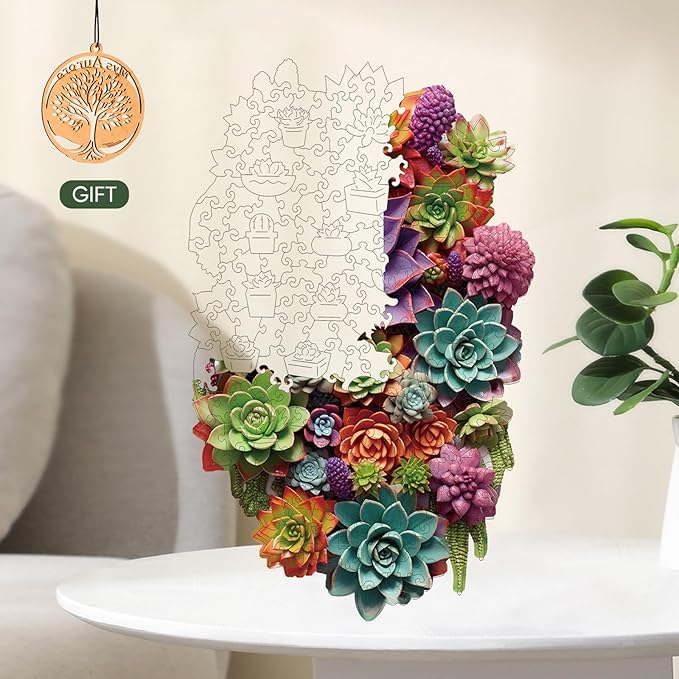 delobil Puzzles for Adults 500 Pieces with Puzzle Saver - Succulent Wooden Puzzle Unique Liberty Adult Jigsaw Puzzles Brain Teaser Family Game Gift 20.5'' X12.6''