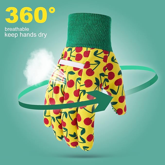 OSDUE Kids Gardening Gloves, 3 Pairs Medium, Age 6-9, Polyester Material, Floral Pattern, Suitable for Indoor and Outdoor Activities, Protective and Comfortable