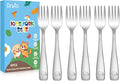 DRKIO Stainless Steel Toddler Forks Set - 6 Pieces Kids Forks Set Children Safe Food Grade Kids Silverware Small Forks Metal Toddler Utensils Dishwasher Safe Mirror Polished