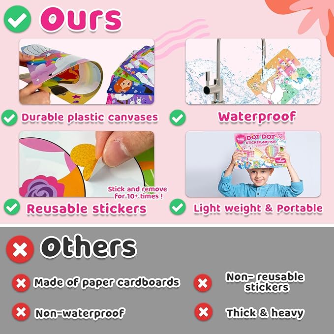 Insnug Dot Sticker Art Kit Activity - Dot It Unicorns & Princesses, No Mess Sticker Art for Toddlers 4-8, DIY Dot Stickers for Kids, Stickers Crafts Valentine Gifts for Boys & Girls Ages 3 4 5 6 7 8+