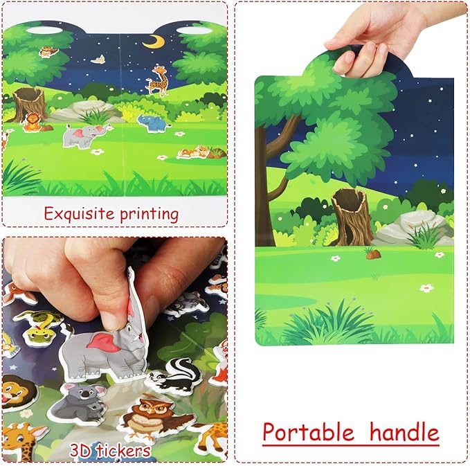 3D Jungle Animals Puffy Sticker Play Set Gifts Sticker Book Zoo Animals Window Clings Decals Home Airplane Classroom Nursery Safari Party Supplies Decorations Removable 100 Reusable Puffy Stickers