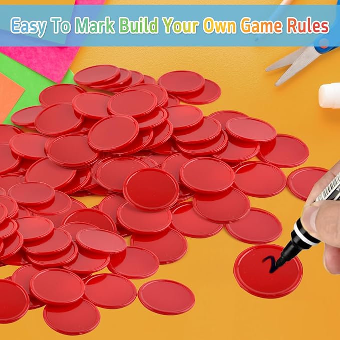 Coopay 600 Pieces Plastic Poker Chips Learning Counters Disks Bingo Chip Counting Discs Markers for Math Practice and Poker Card Game Tokens, Teaching Rewards, 38 mm/ 1.5 Inches (Red)