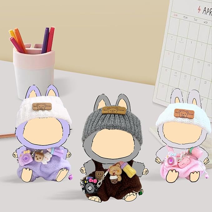 2025 New Clothes for Doll, 3-Piece Brown Set for 17cm Dolls, Includes Hat, Romper, Accessories, Perfect Fit, Easy to Dress, Complete Accessories for Endless Styling